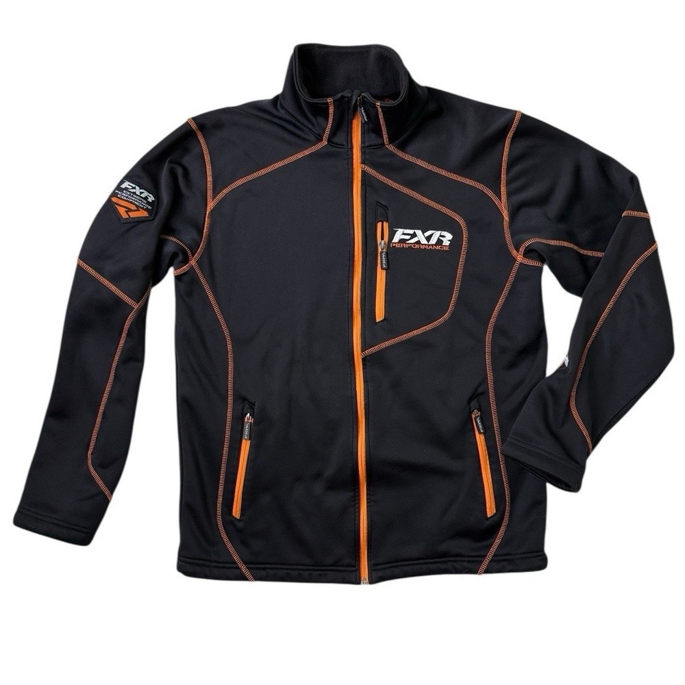 FXR Elevation Tech Fleece Jacket Mens Medium M Black Orange Snowmobile Midlayer